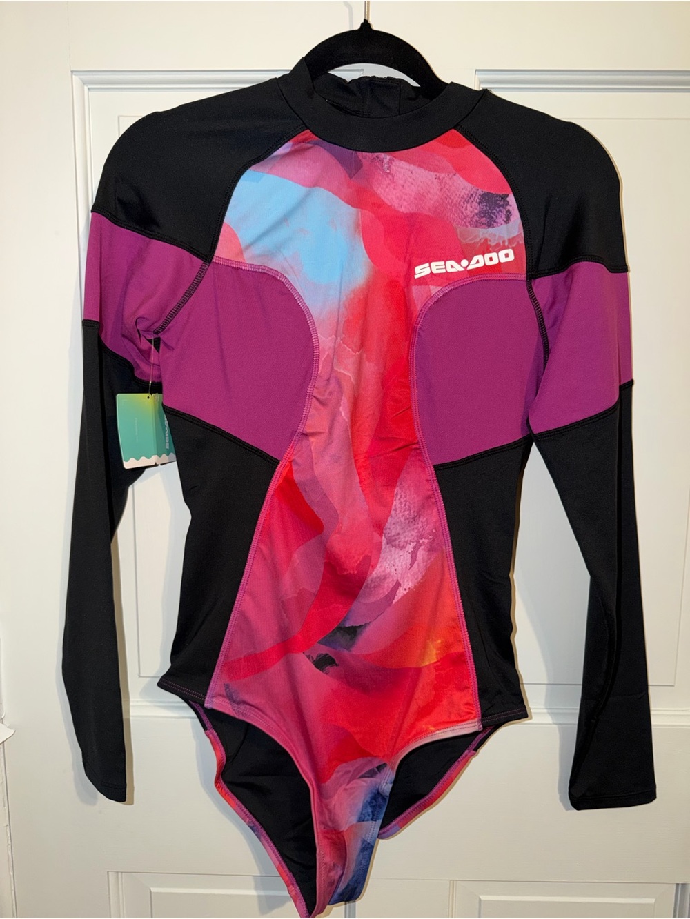 Sea-Doo Women’s Long Sleeve One-Piece Swimsuit in Magenta/Black
